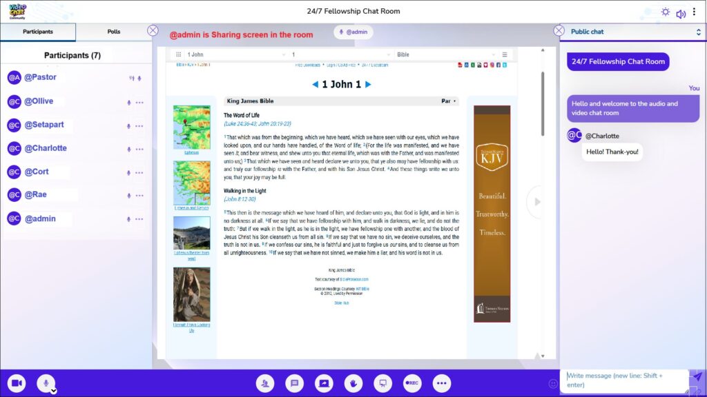 Christian audio and video chat room